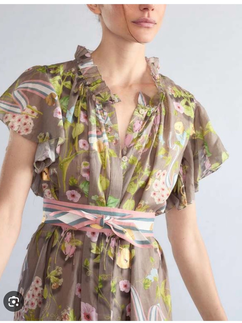 Cynthia Rowley Olive Green Floral Metallic Accent Maxi Dress - Picture 3 of 7